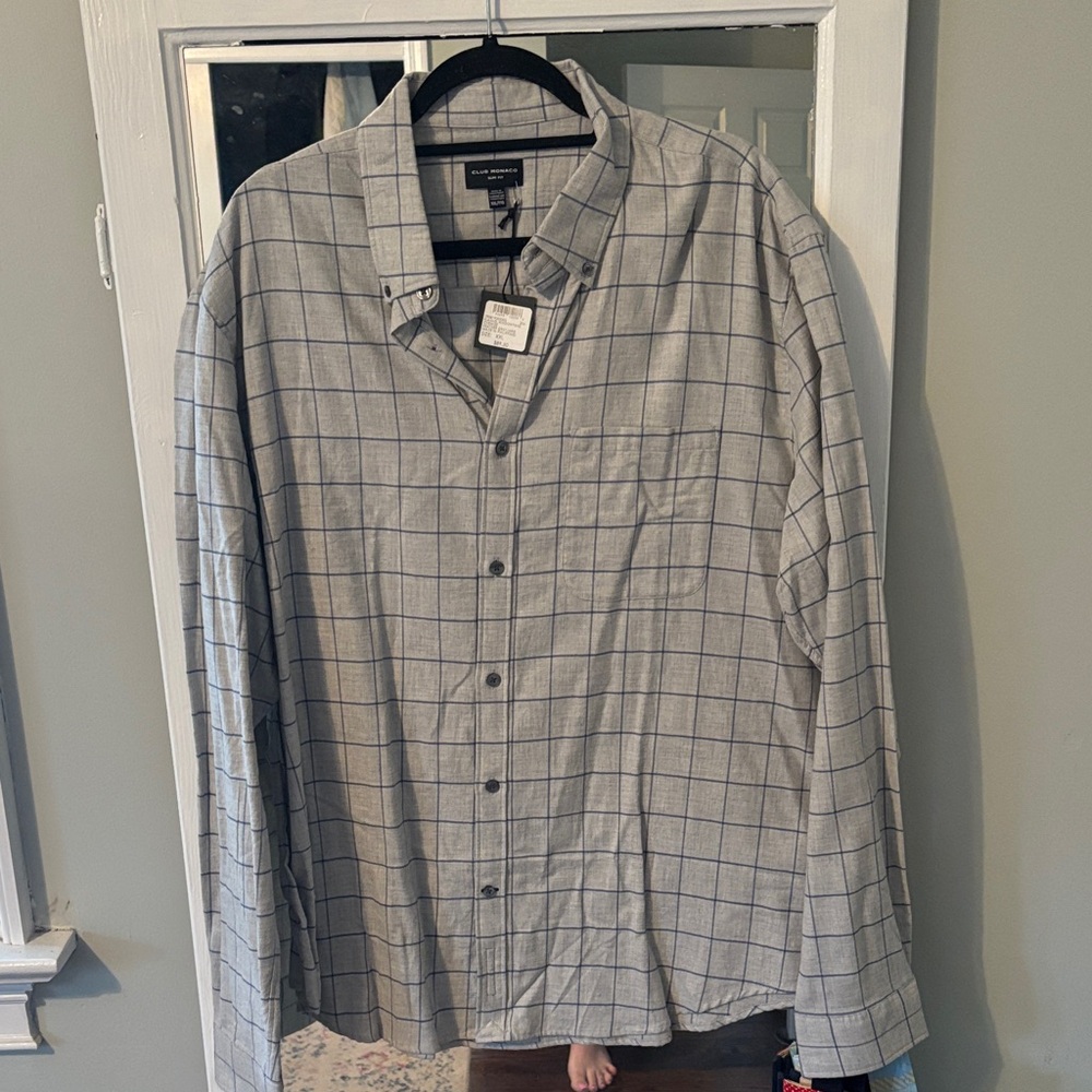 Club Monaco Gray Shirt with Navy Windowpane